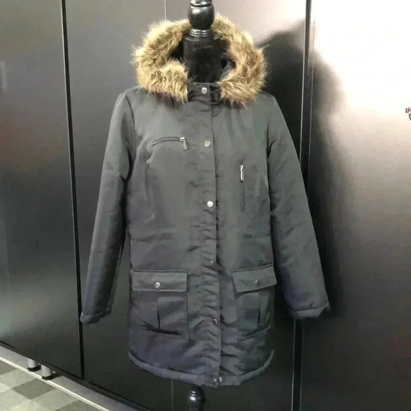 Style & Co.Water Resistant,faux fur hood,zip/snap front,pockets midi winter coat - Picture 1 of 13